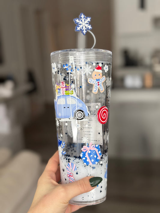 Verre magique 24 oz en plastique - Blue Christmas