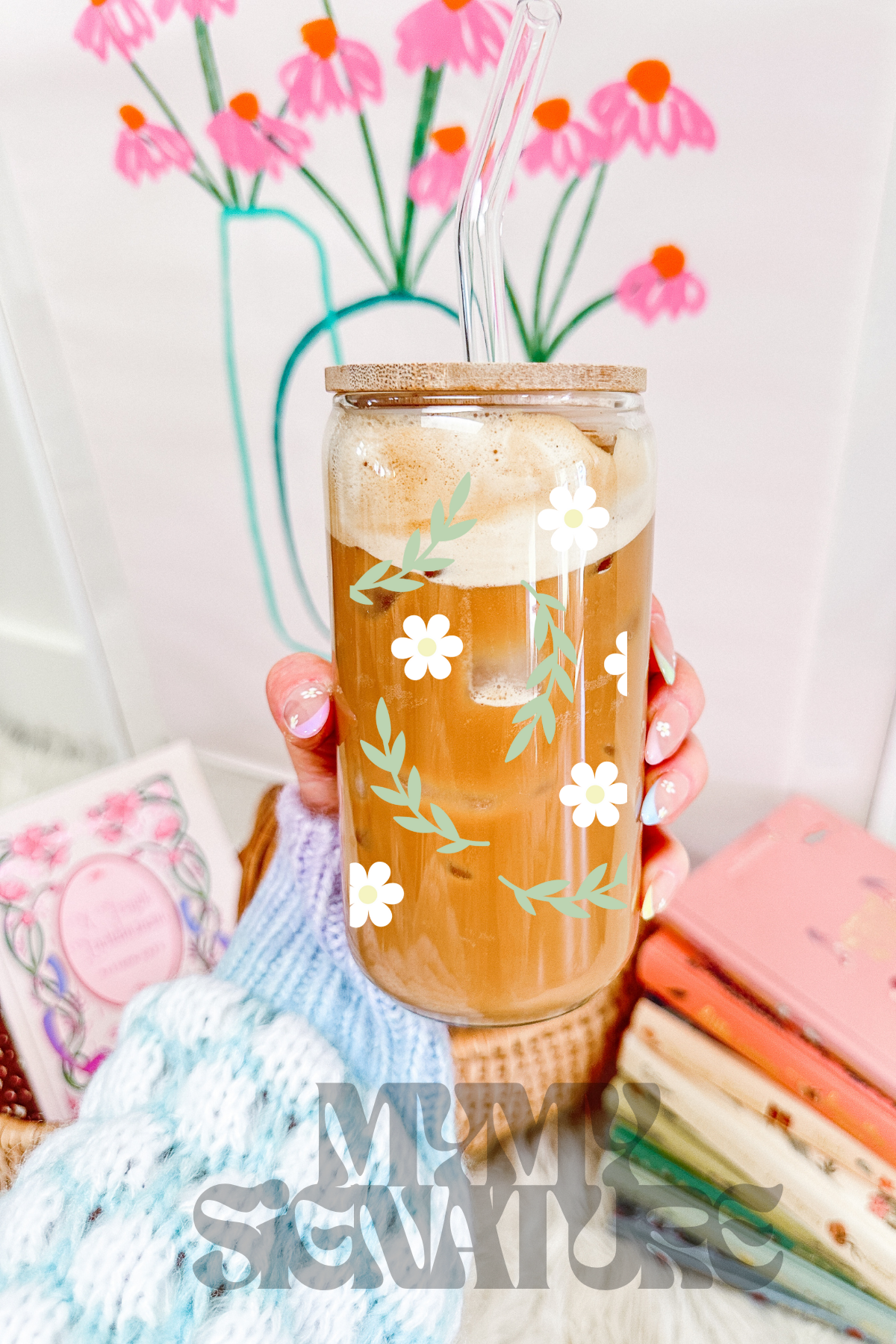 Modèle 16 oz - Fleurs blanches et romarin