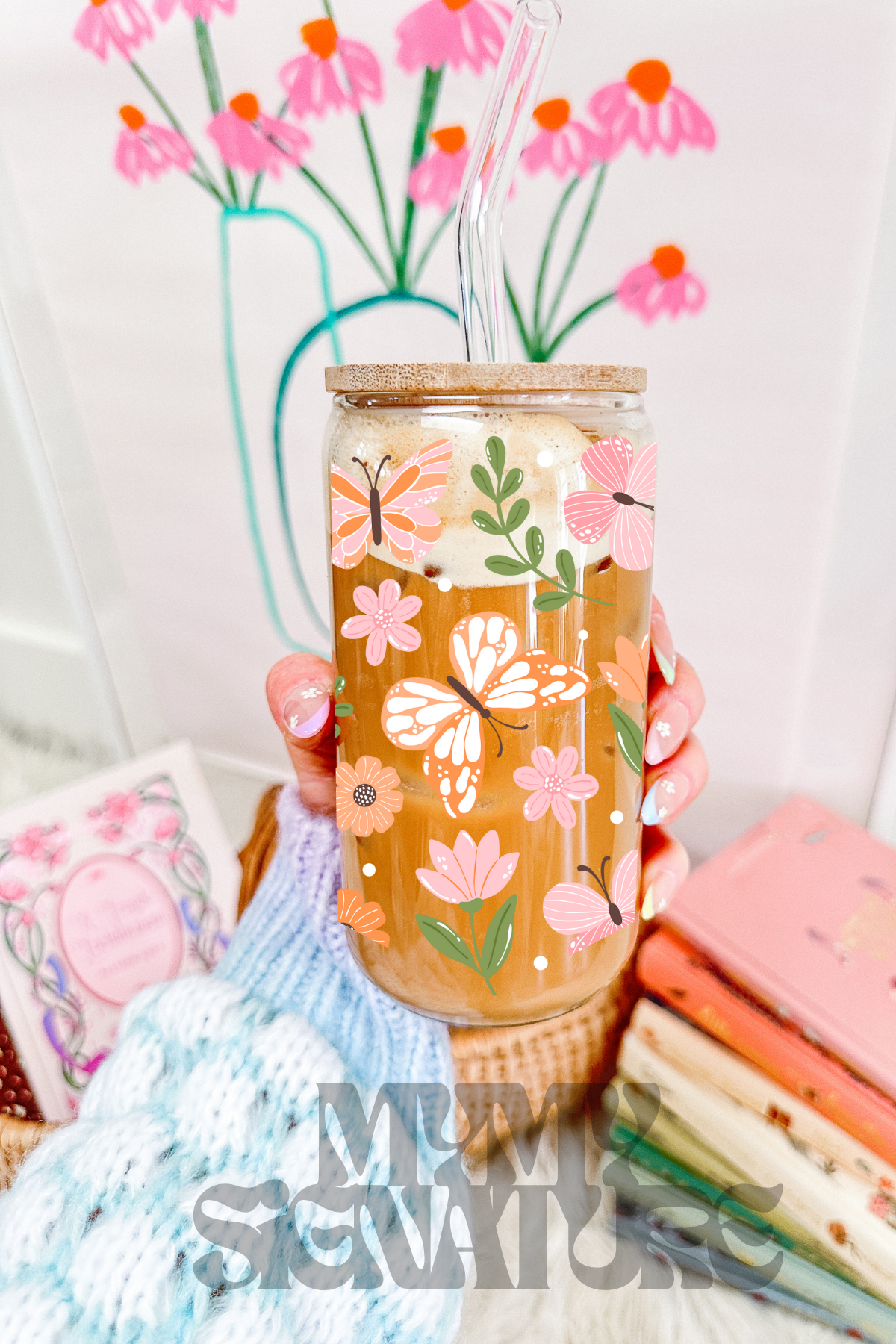 Modèle 16 oz - Papillons oranges et feuilles