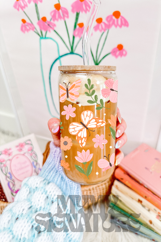 Modèle 16 oz - Papillons oranges et feuilles