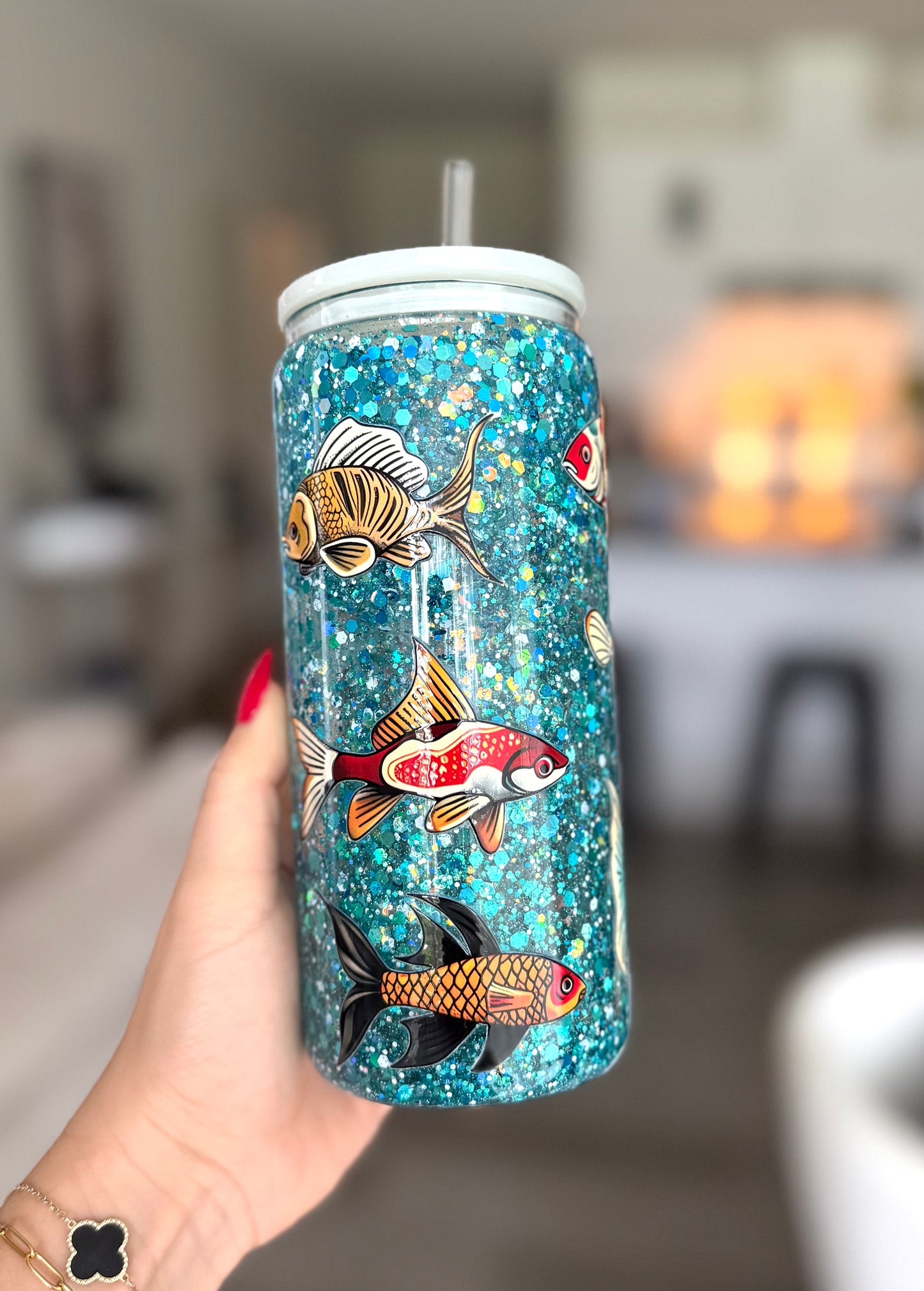 Verre magique en vitre 16 oz - Poissons