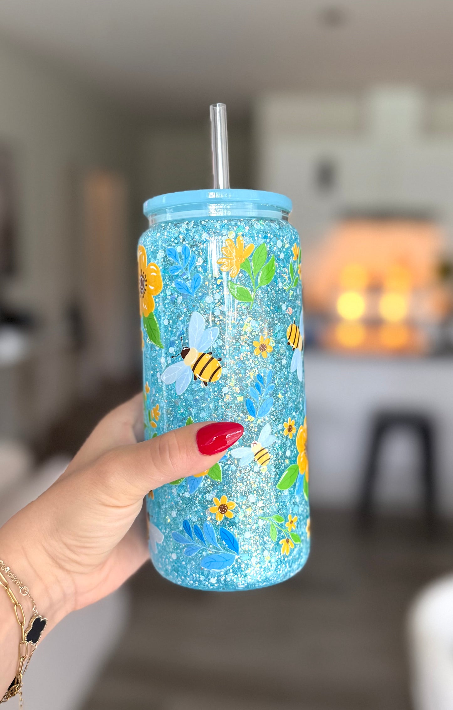 Verre magique 16 oz en vitre - Abeille